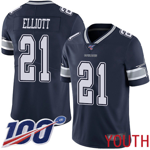 Youth Dallas Cowboys Limited Navy Blue Ezekiel Elliott Home 21 100th Season Vapor Untouchable NFL Jersey